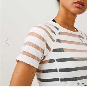 LOU & GREY White Mesh Striped Workout Gym Top